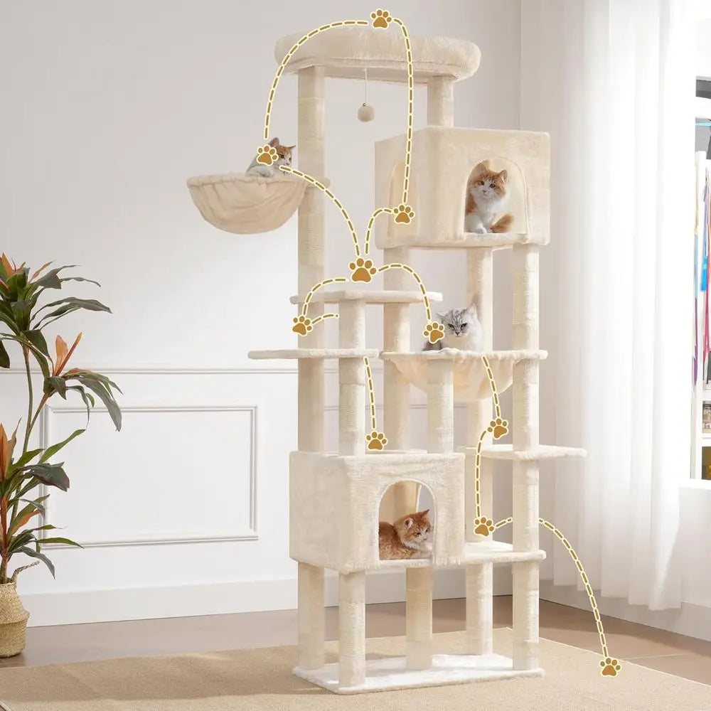 Heybly Cat Tree, 76-Inch Tall Heavy Duty Cat Tower or Big Cats with Extra Wide Baseboard, Multi-Level Large Cat urniture with 2
