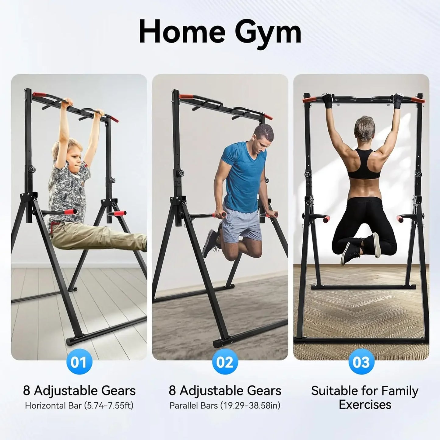 Foldable Power Tower Dip Station Height Adjustable 200kg Capacity