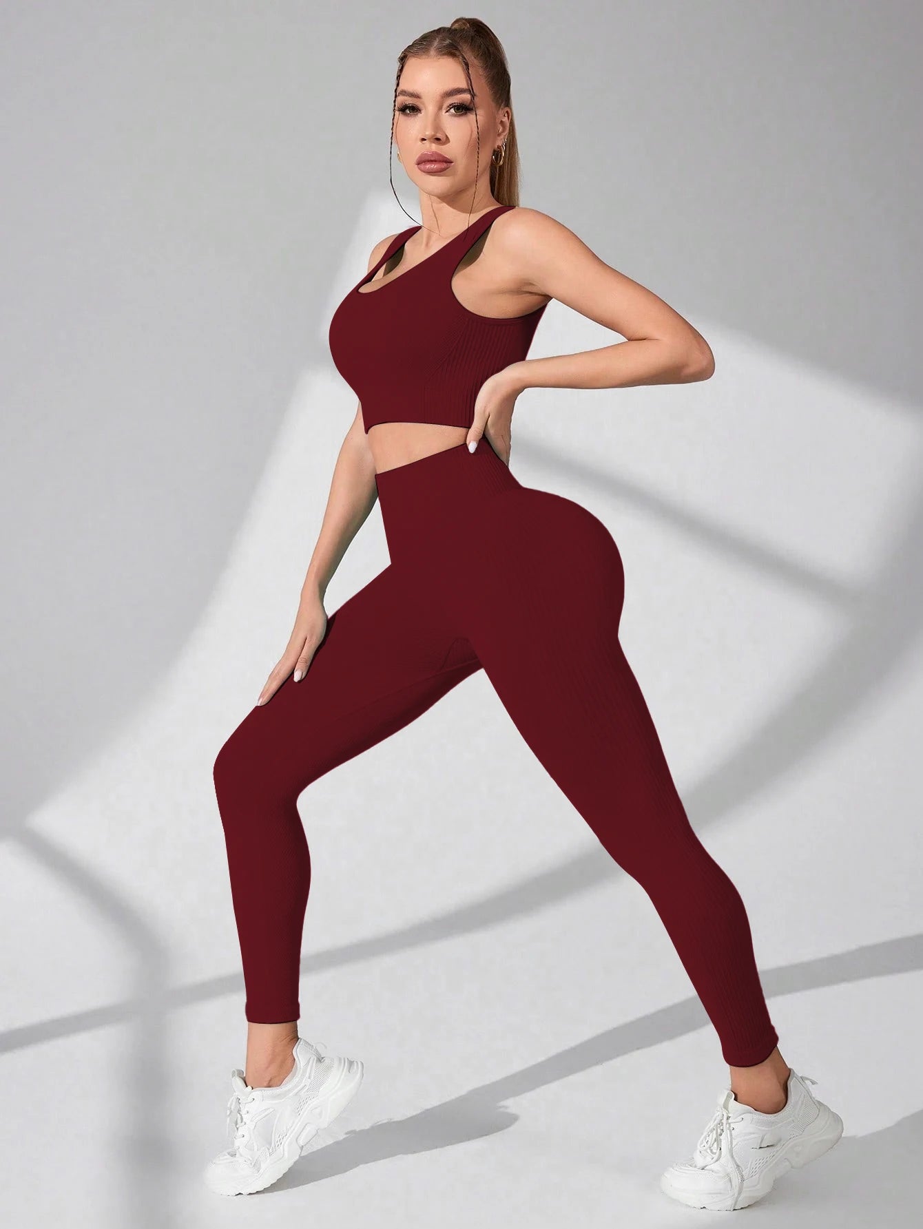 Seamless Yoga Leggings and Cross Strap Sports Bra Set