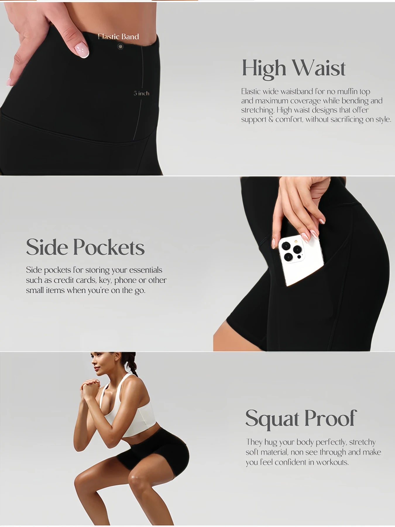5 Pack Women High Waisted Biker Shorts With Pockets