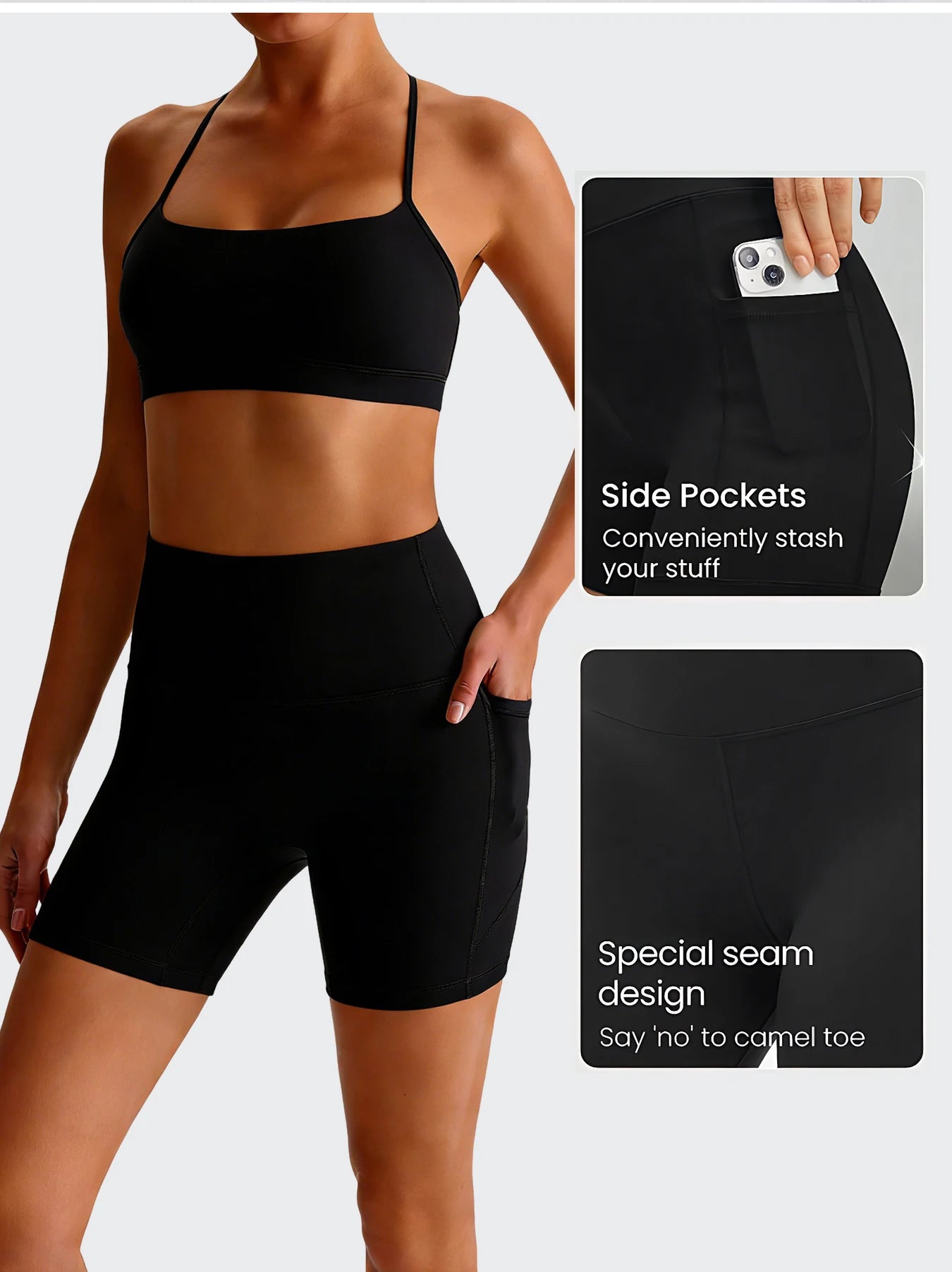 5 Pack Women High Waisted Biker Shorts With Pockets