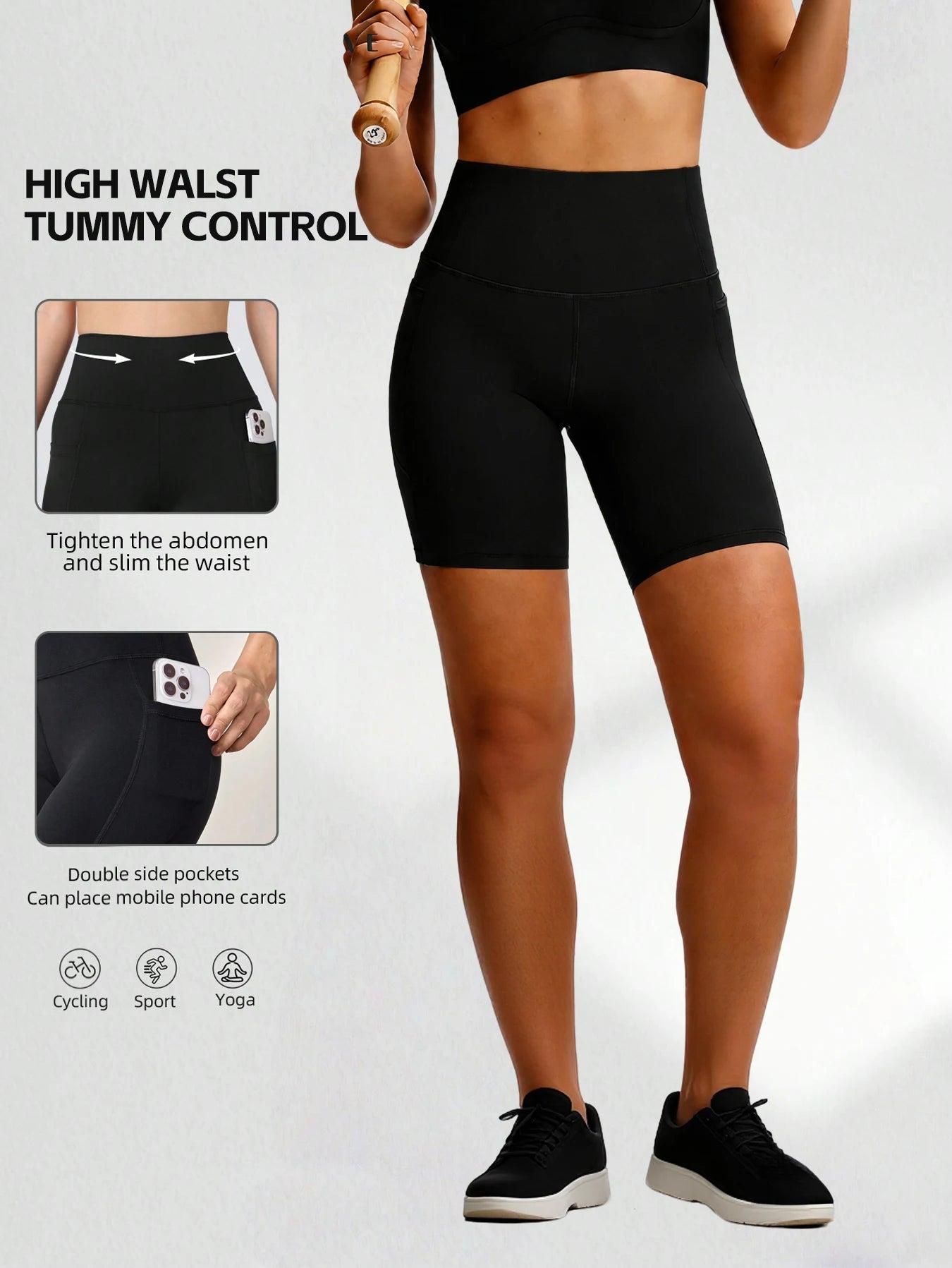5 Pack Women High Waisted Biker Shorts With Pockets