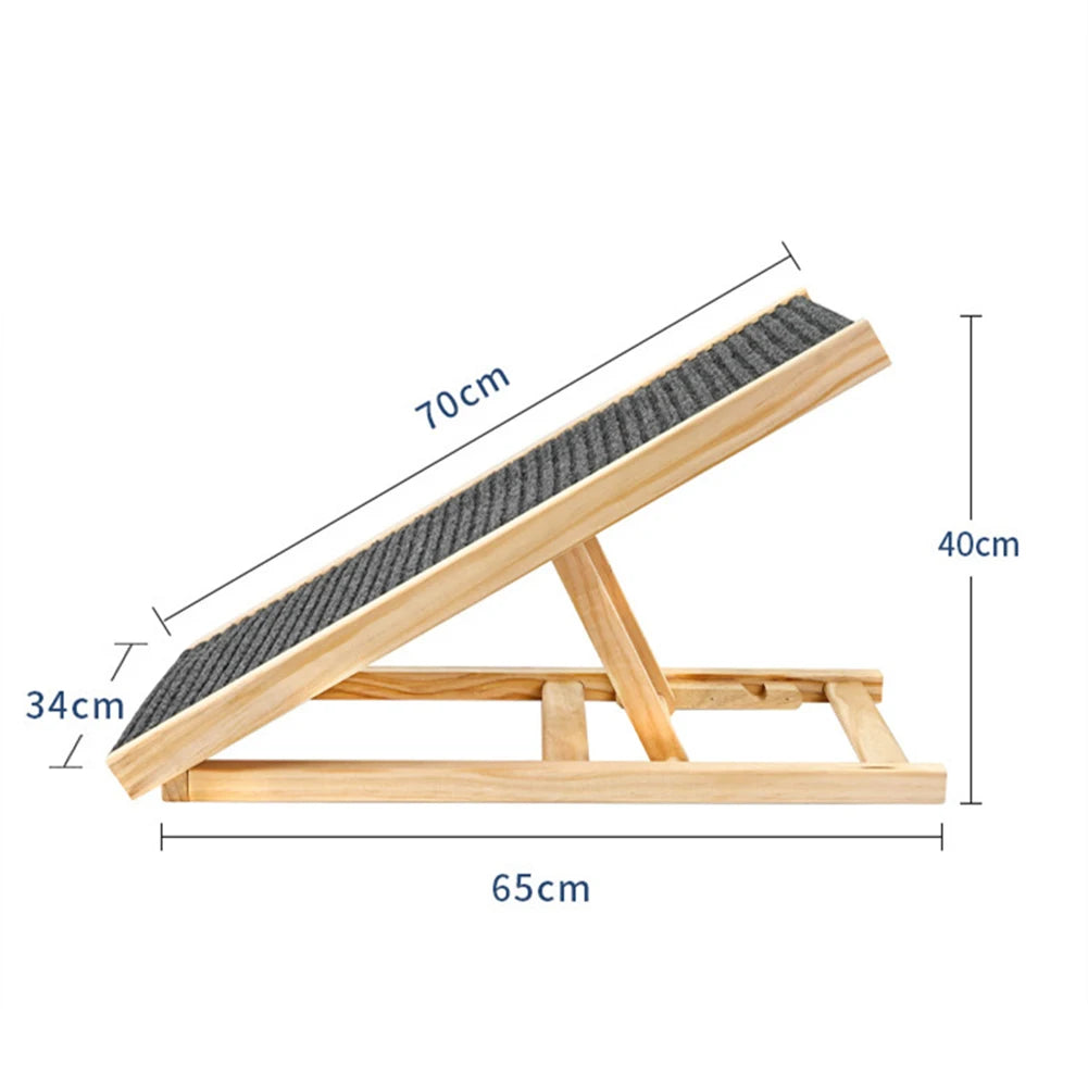 Pet Dog Ramp Ladder Natural Pine Wooden Lightweight Folding Anti-skid Adjustable 2 Height Climbing Ladder