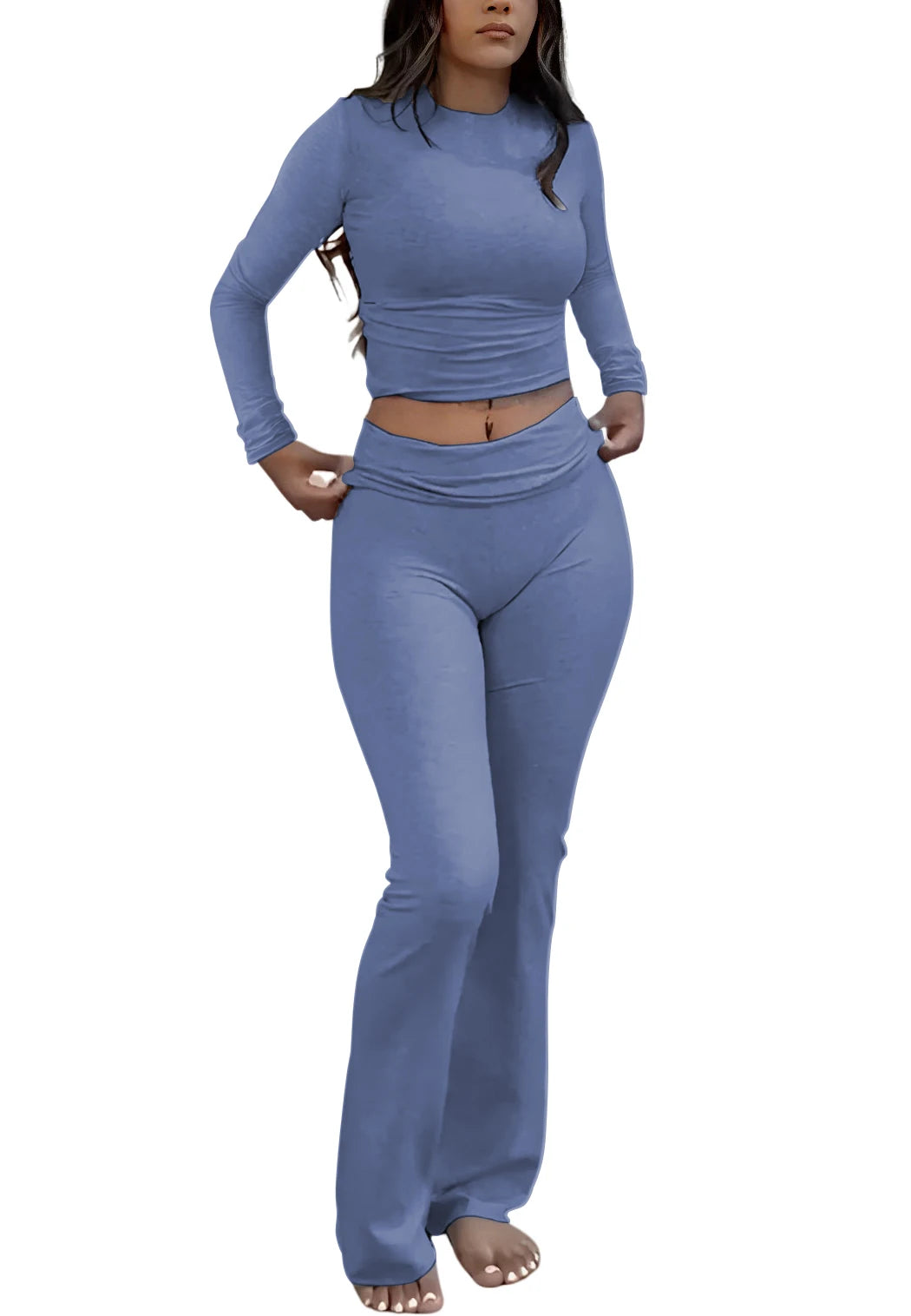 Women's Yoga Two-Piece Long-Sleeve Wide-Leg Activewear Set
