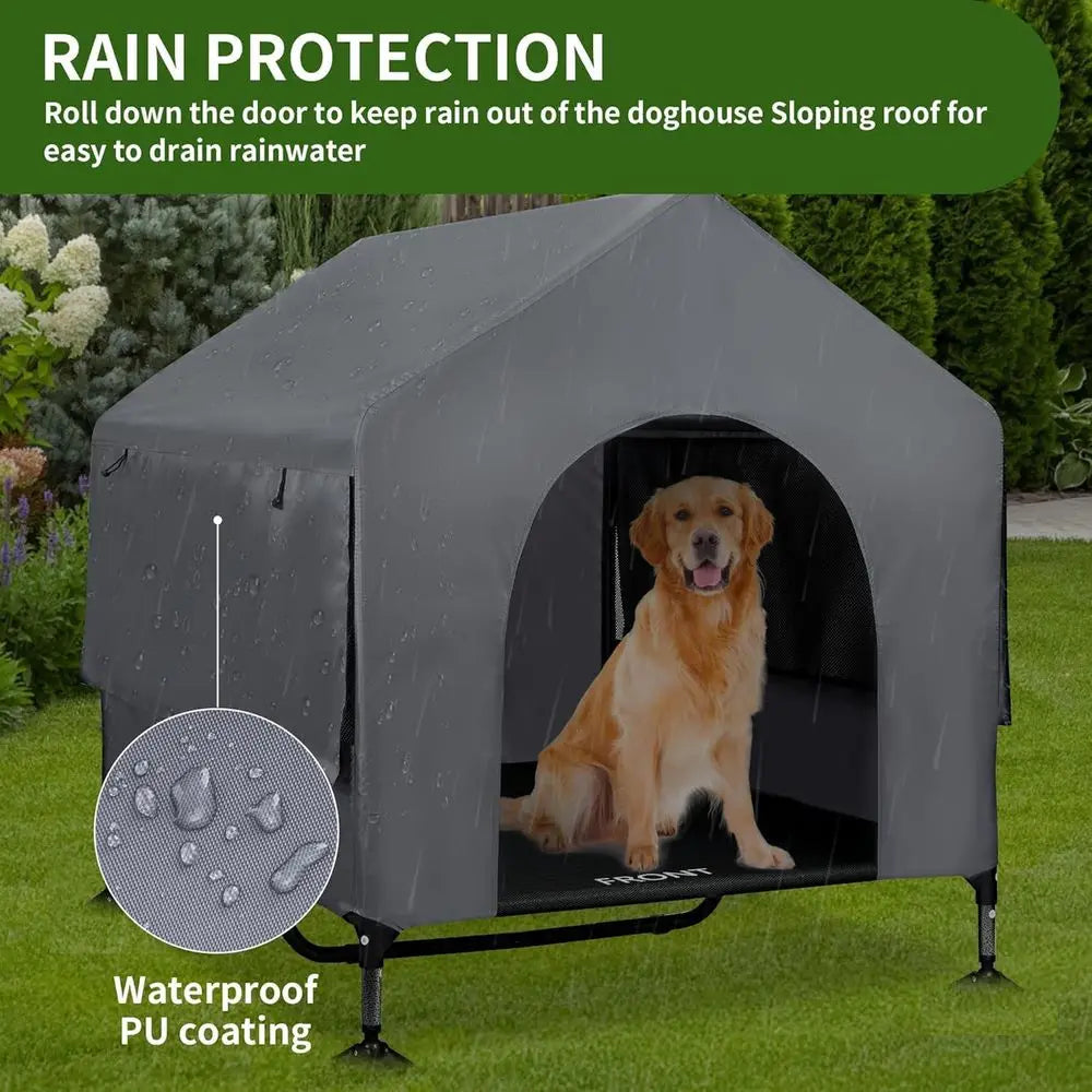 42 Large Dog House Outdoor Indoor with Breathable Mesh Windows-Elevated Dog Bed Cot Dog Tent Shade Shelter for Large Breeds with