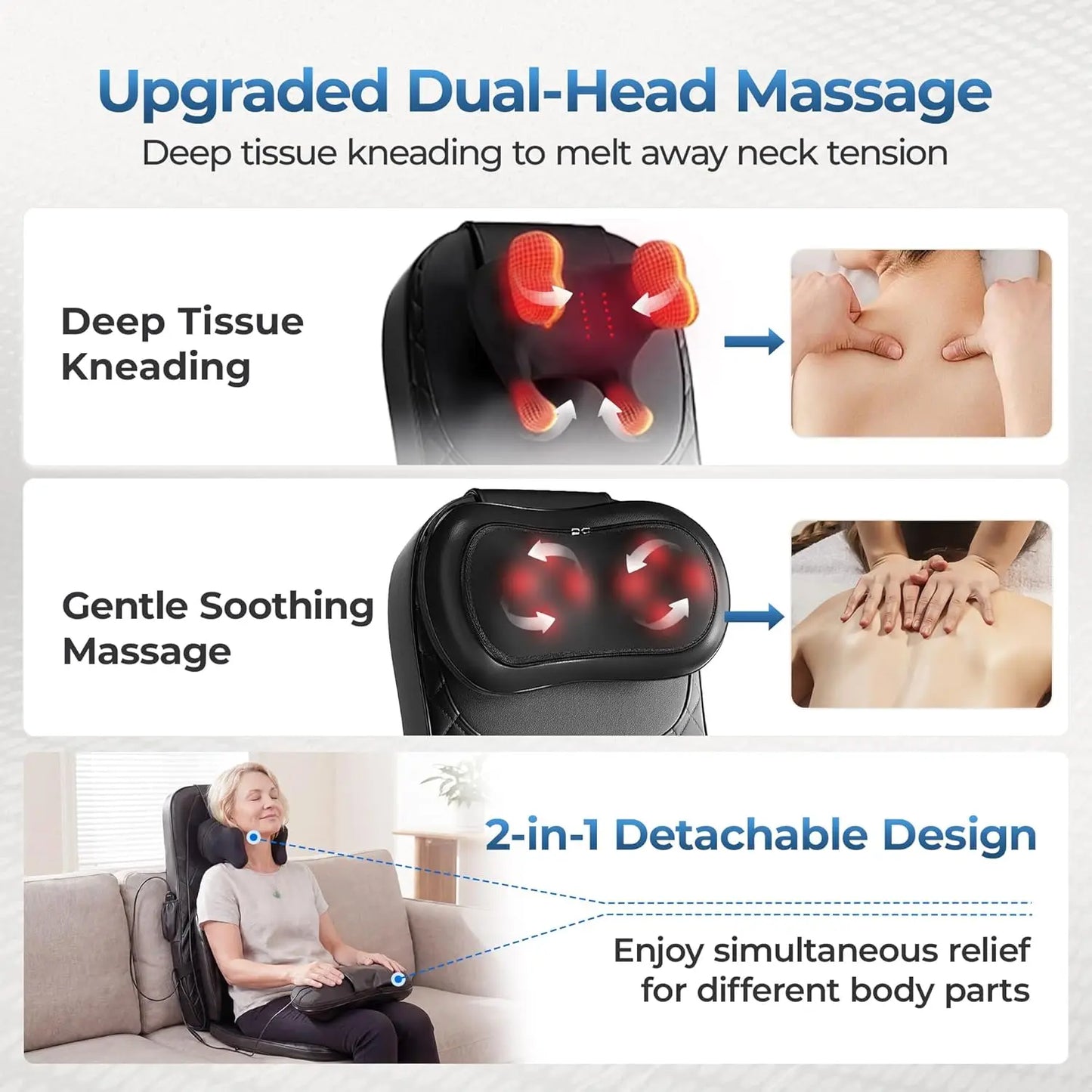 Himouta 3-In-1 Shiatsu Massage Cushion With Heat And 4D Kneading Vibration