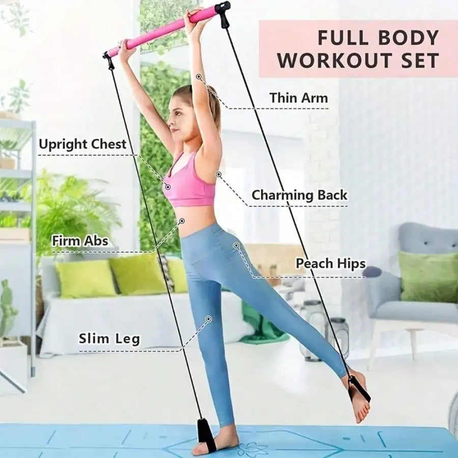 Stainless Steel Pilates Bar Accessories Set With Resistance Bands