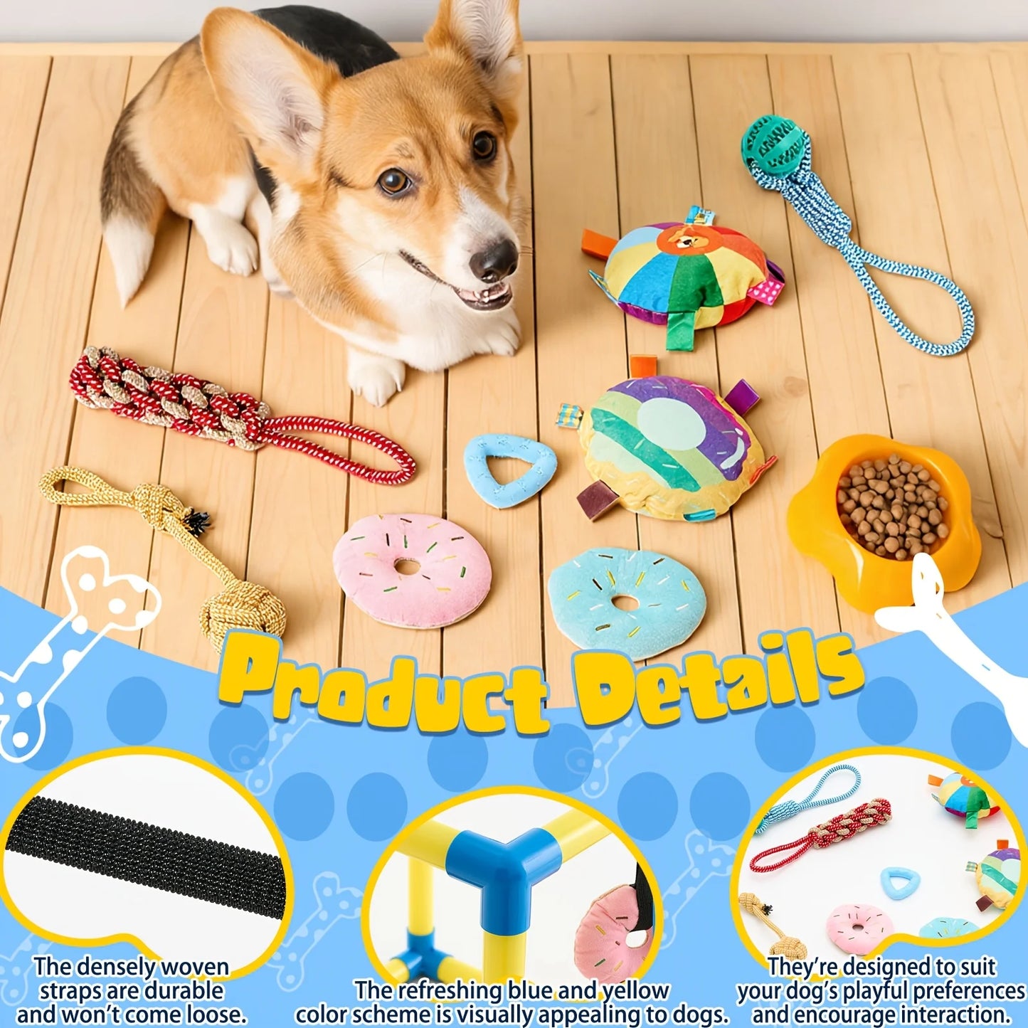 DREYOO Puppy Play Gym With 8 Hanging Toys For Dogs