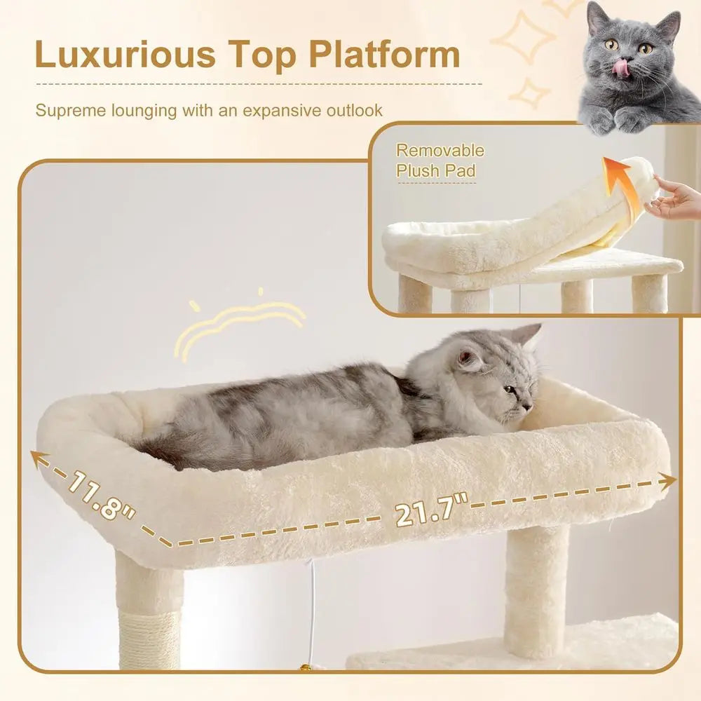 Heybly Cat Tree, 76-Inch Tall Heavy Duty Cat Tower or Big Cats with Extra Wide Baseboard, Multi-Level Large Cat urniture with 2