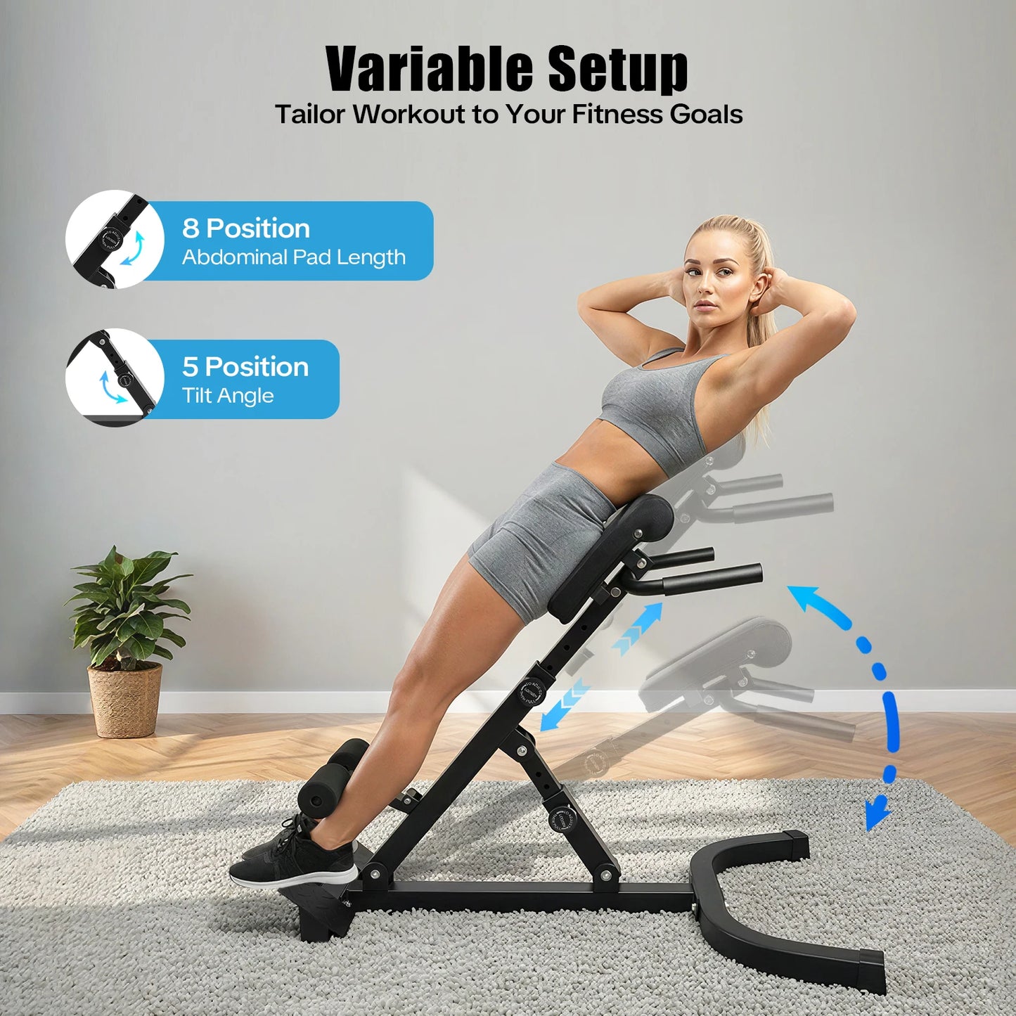 Back Extension Roman Chair With Foldable Steel Frame And 5 Incline Angles