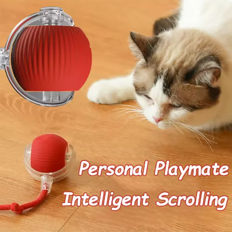 Interactive Self-Play Cat Toys Teaser Ball With Rotating Stick