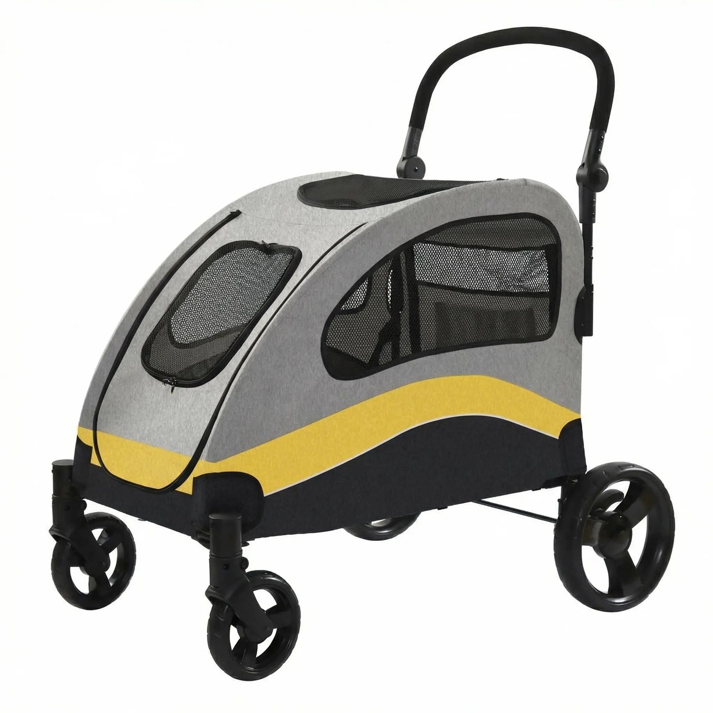 Collapsible Large Dog Stroller Wagon 360° Swivel Adjustable Handle Travel Strollers for Medium Large Dogs & Cats 90x73x108cm