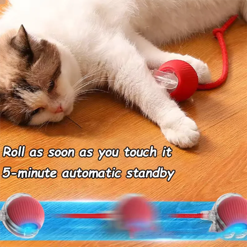 Interactive Self-Play Cat Toys Teaser Ball With Rotating Stick