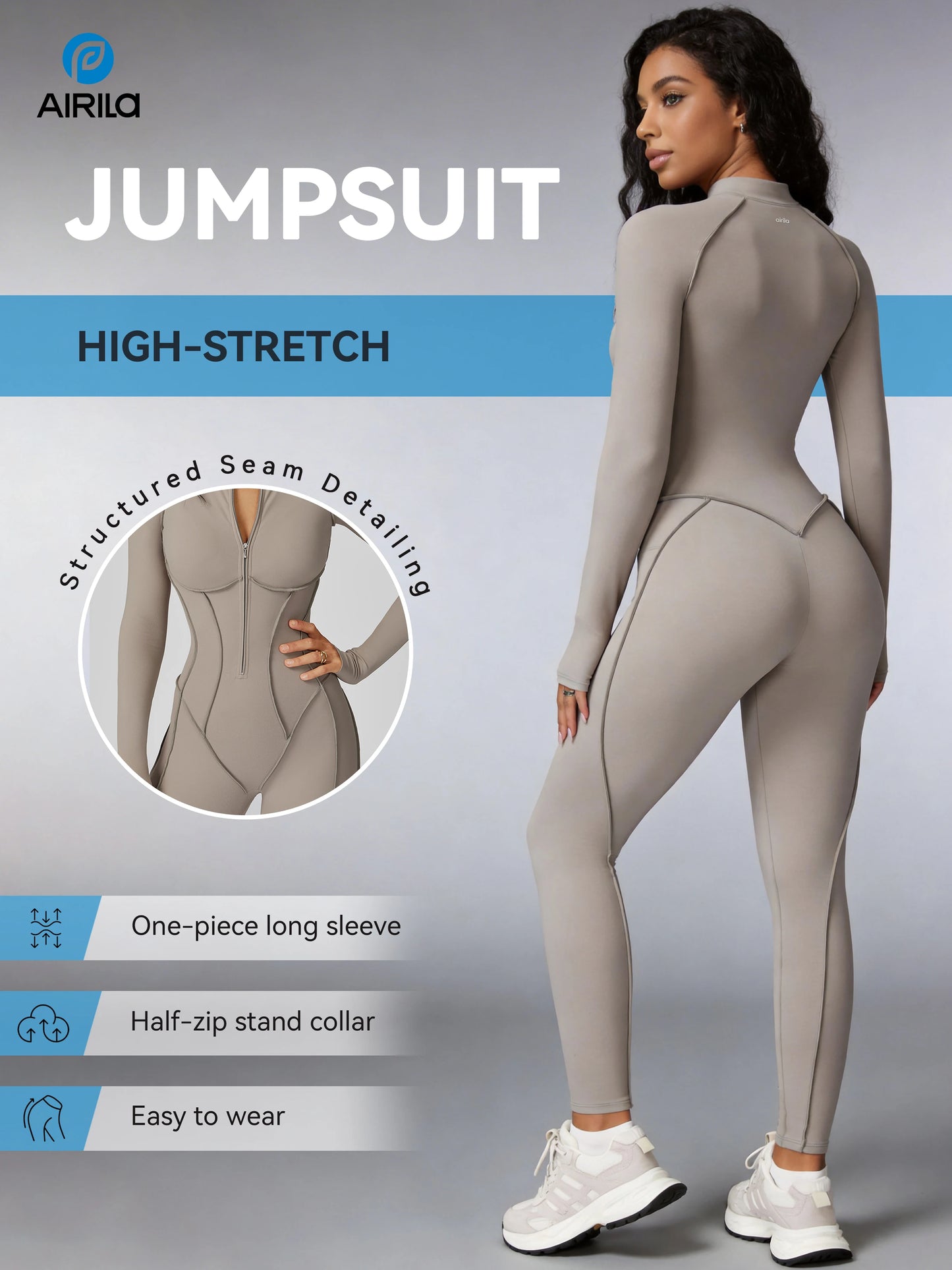Zip Front Long Sleeve Yoga Jumpsuit For Women One Piece