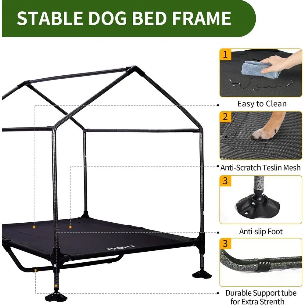 42 Large Dog House Outdoor Indoor with Breathable Mesh Windows-Elevated Dog Bed Cot Dog Tent Shade Shelter for Large Breeds with