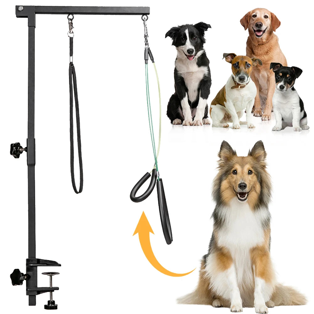 Desk Dog Cat Holder Stainless Steel Pet Dog Grooming Table Bracket Arm Height Adjustable Telescopic Table Hanger Pet Accessories