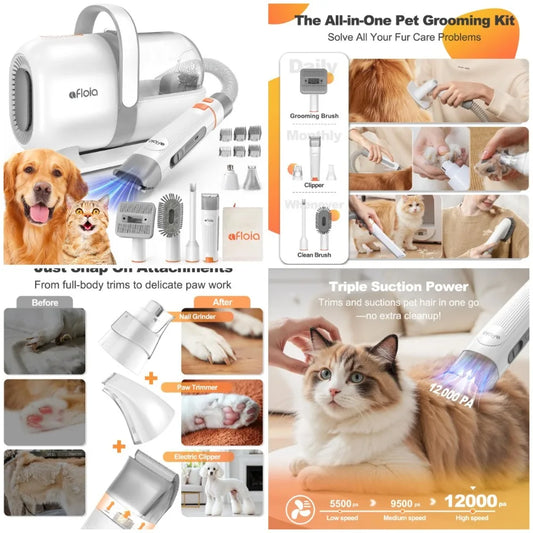6-in-1 Dog Grooming Kit, Pet Grooming Vacuum for Shedding, Dog Hair Vacuum with Clipper Nail Trimmer