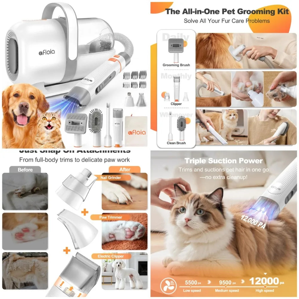 6-in-1 Dog Grooming Kit, Pet Grooming Vacuum for Shedding, Dog Hair Vacuum with Clipper Nail Trimmer