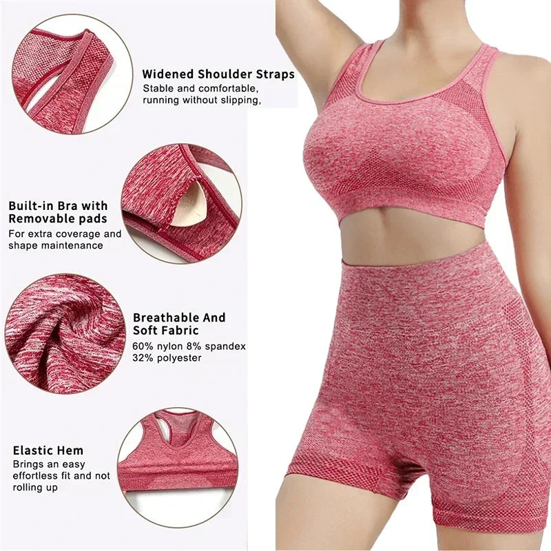 Yoga Set For Women Seamless Sports Bra Shorts Leggings Fitness