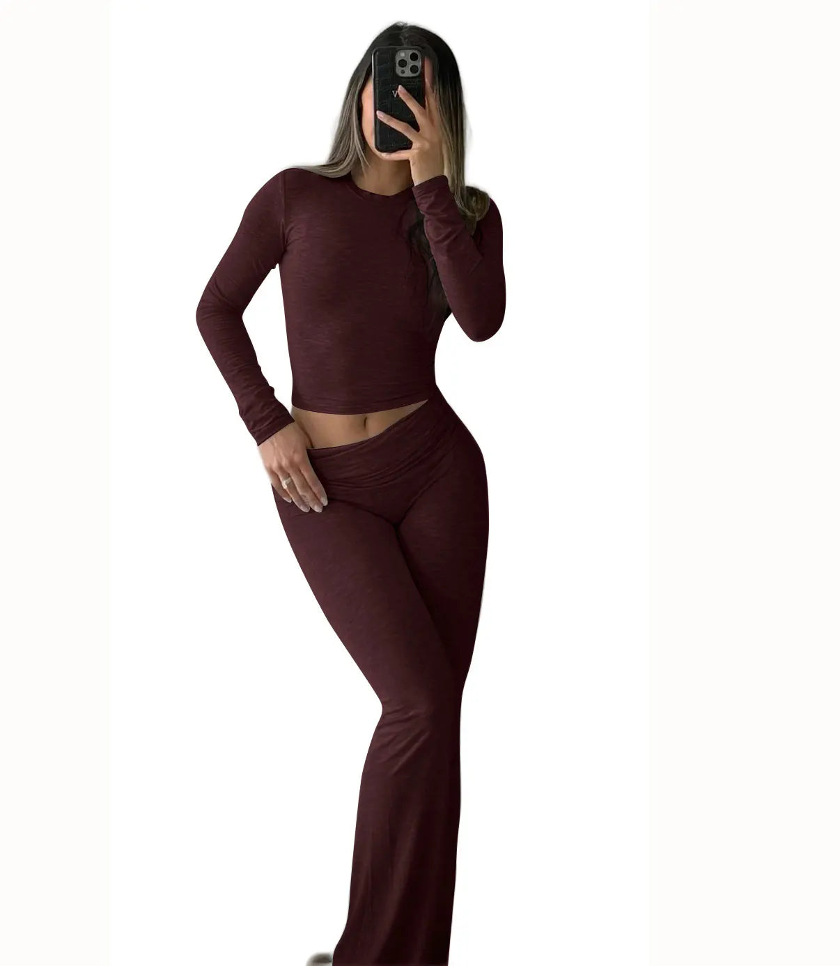 Women's Yoga Two-Piece Long-Sleeve Wide-Leg Activewear Set