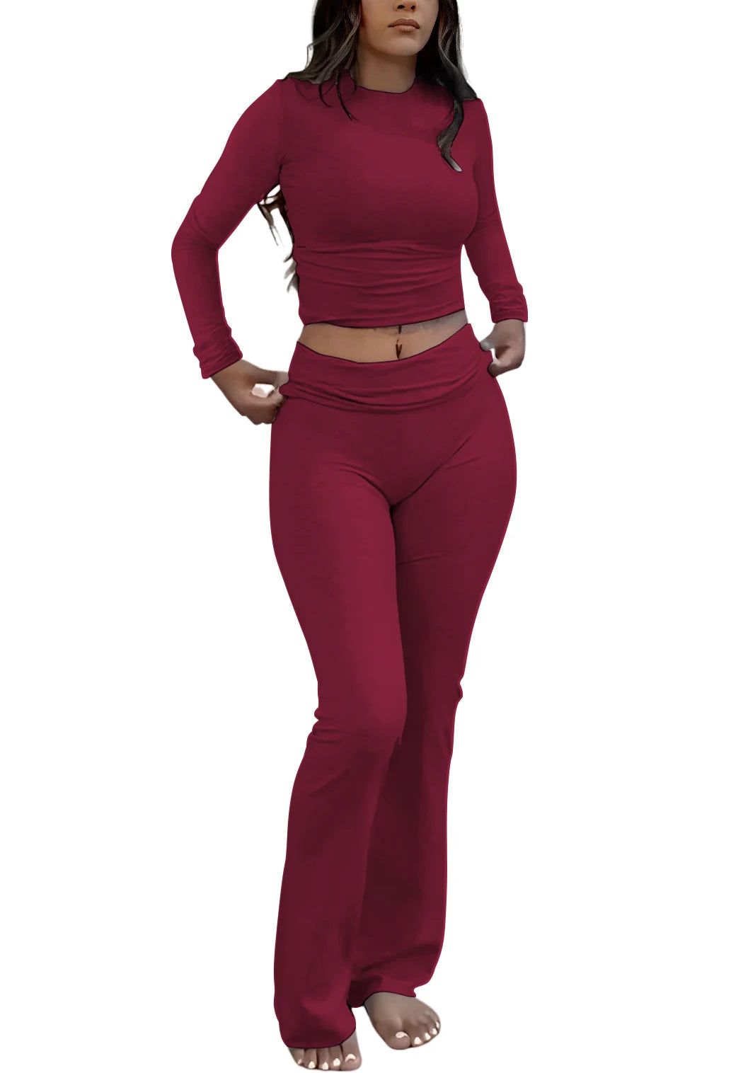 Women's Yoga Two-Piece Long-Sleeve Wide-Leg Activewear Set