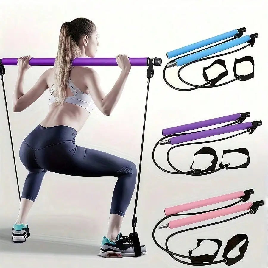 Stainless Steel Pilates Bar Accessories Set With Resistance Bands