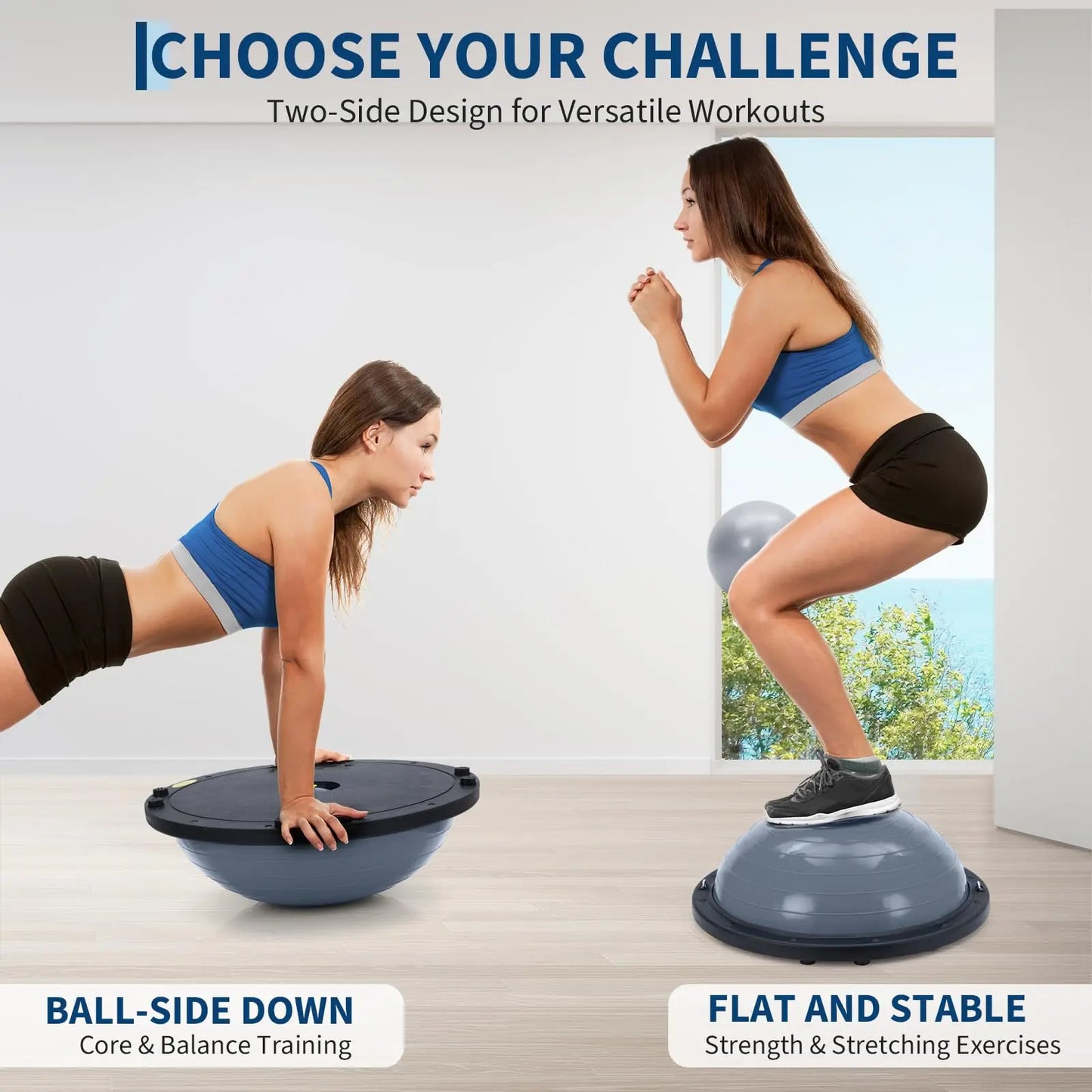 Inflatable Half Yoga Balance Ball With Nonslip Base 1600 Lbs Capacity