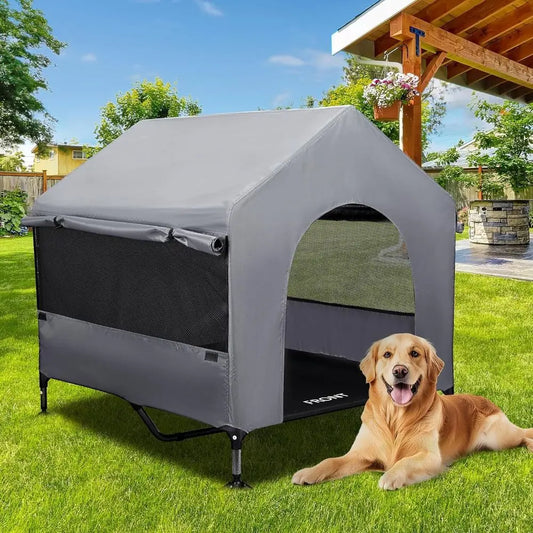 42 Large Dog House Outdoor Indoor with Breathable Mesh Windows-Elevated Dog Bed Cot Dog Tent Shade Shelter for Large Breeds with