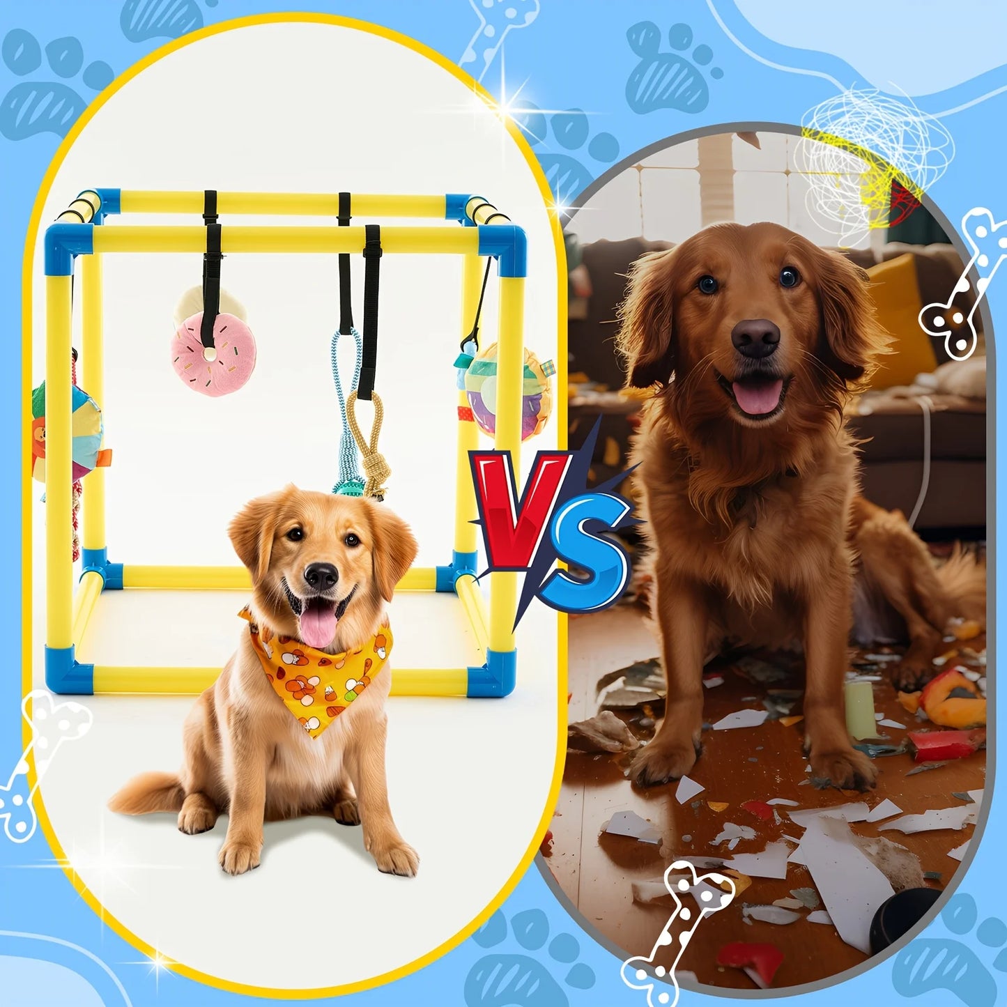 DREYOO Puppy Play Gym With 8 Hanging Toys For Dogs