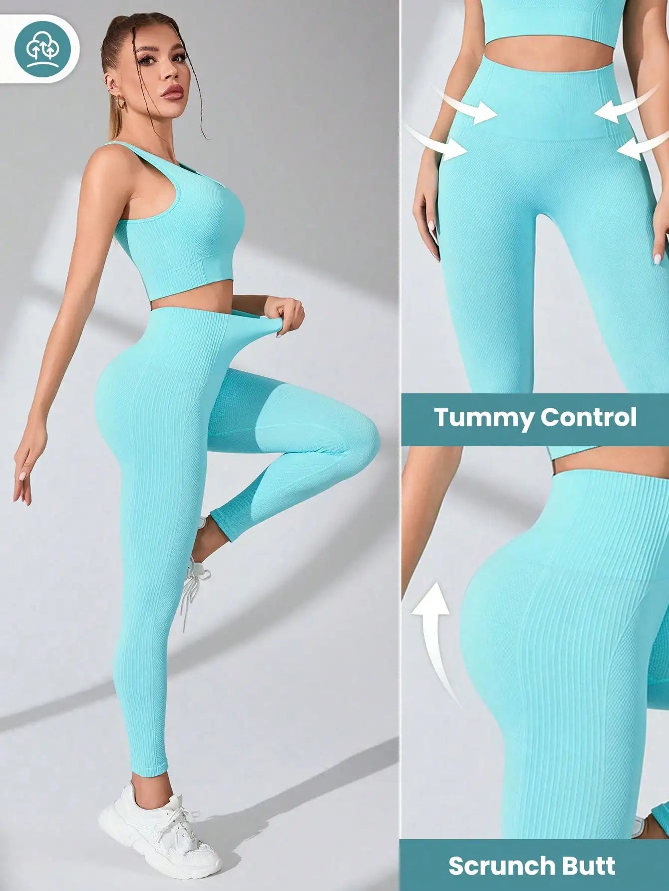Seamless Yoga Leggings and Cross Strap Sports Bra Set