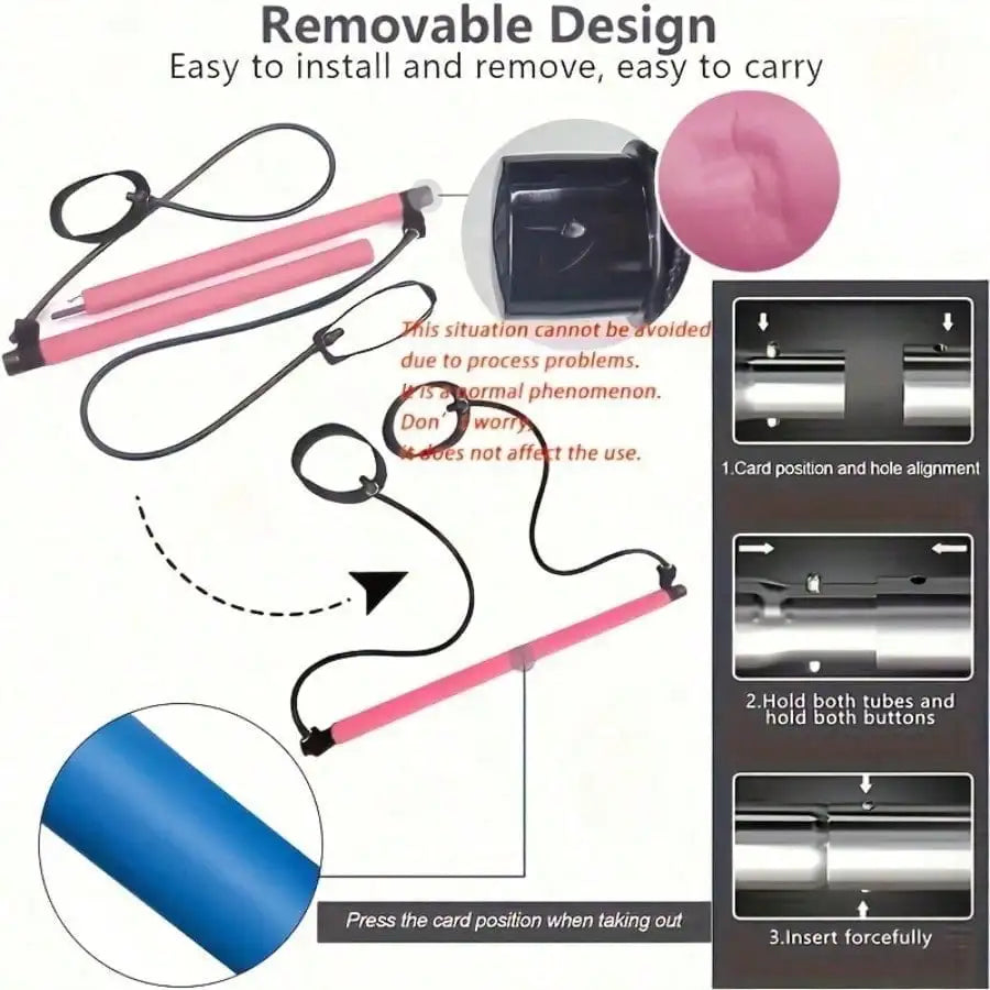 Stainless Steel Pilates Bar Accessories Set With Resistance Bands