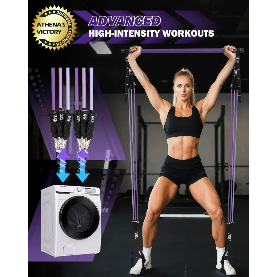 Pilates Bar Kit With Resistance Bands Heavy Duty Stainless Steel