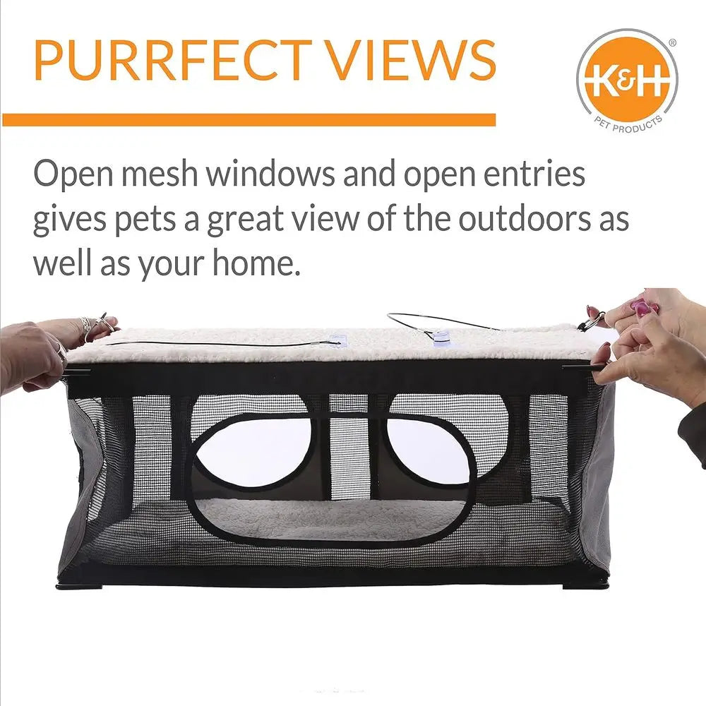 EZ Mount Cat Window Perch Penthouse 2-level Tree, Sturdy Window Perch or Large Cats, Steel e, Sturdy Suction Cups, Enclosed Priv
