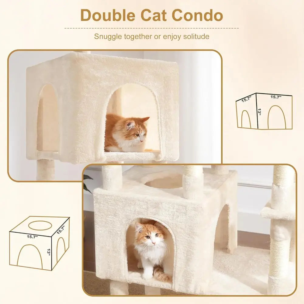 Heybly Cat Tree, 76-Inch Tall Heavy Duty Cat Tower or Big Cats with Extra Wide Baseboard, Multi-Level Large Cat urniture with 2