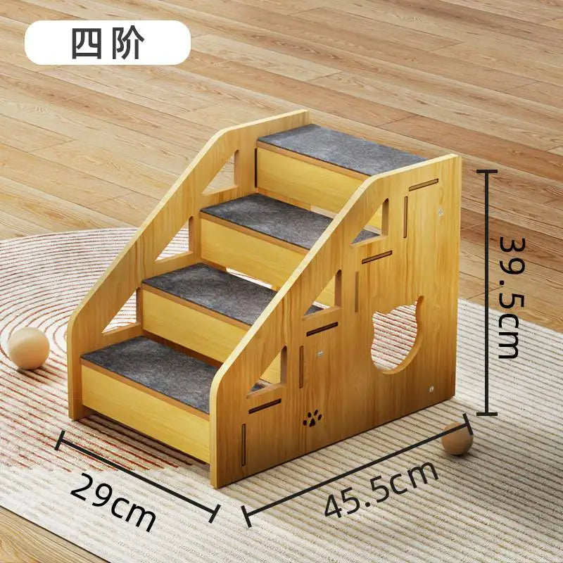 4-Step Wooden Pet Stairs Nonslip Carpeted Cat and Dog Steps Sofa Ladder Pet Furniture for Dogs and Cats for Bed
