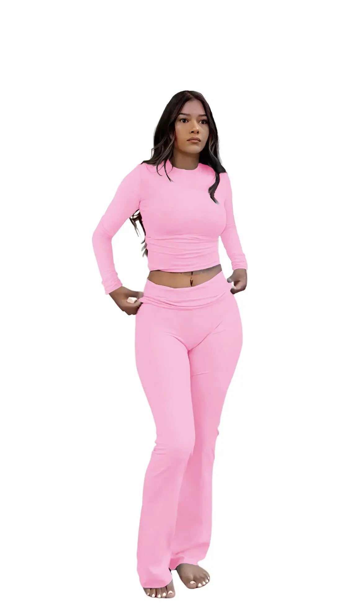 Women's Yoga Two-Piece Long-Sleeve Wide-Leg Activewear Set