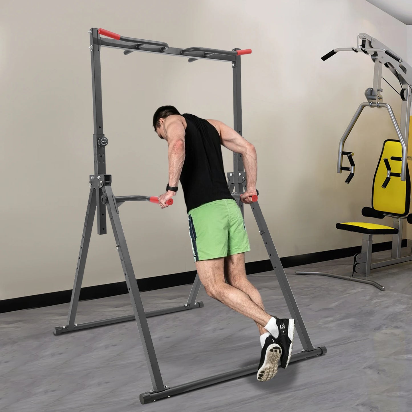Foldable Power Tower Dip Station Height Adjustable 200kg Capacity