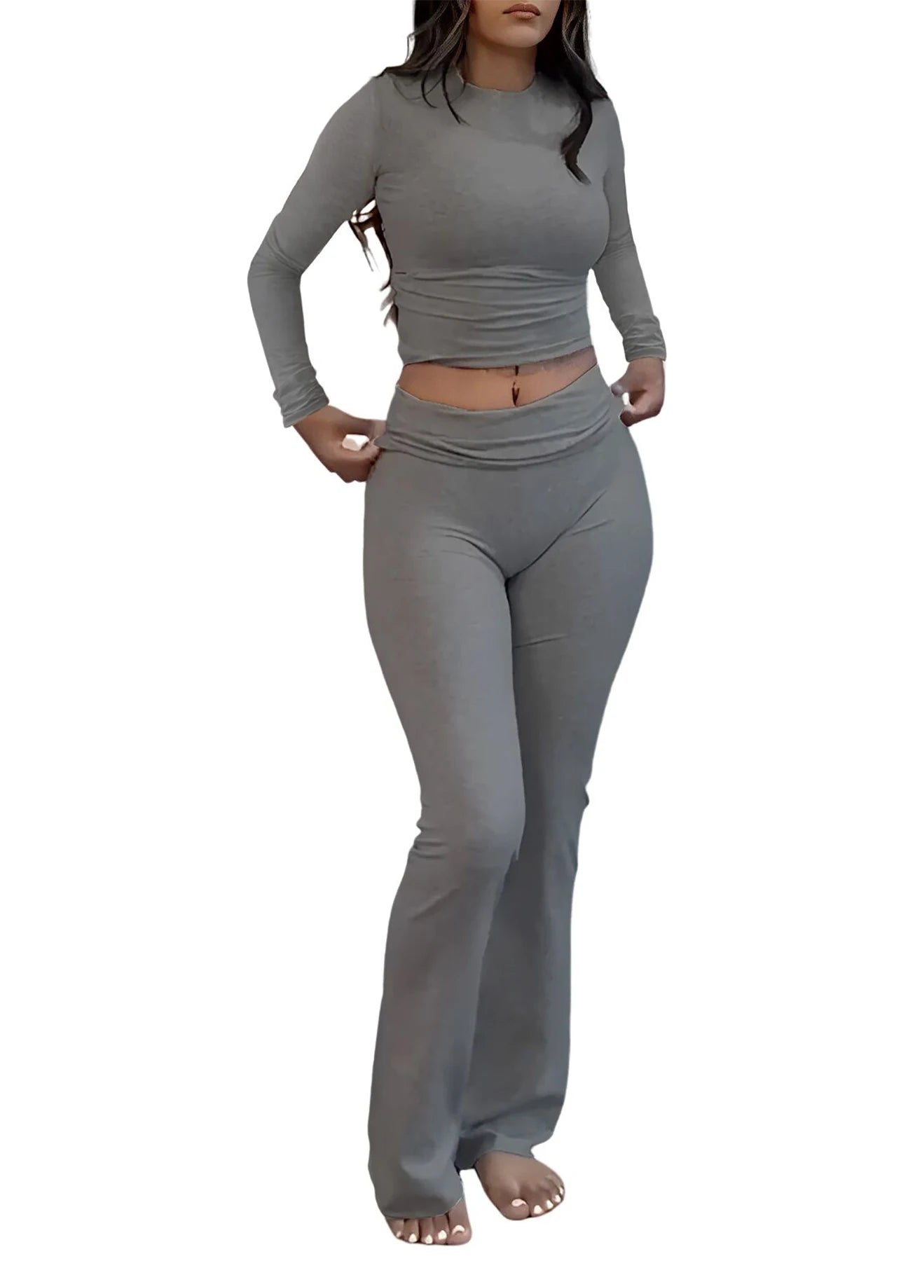 Women's Yoga Two-Piece Long-Sleeve Wide-Leg Activewear Set