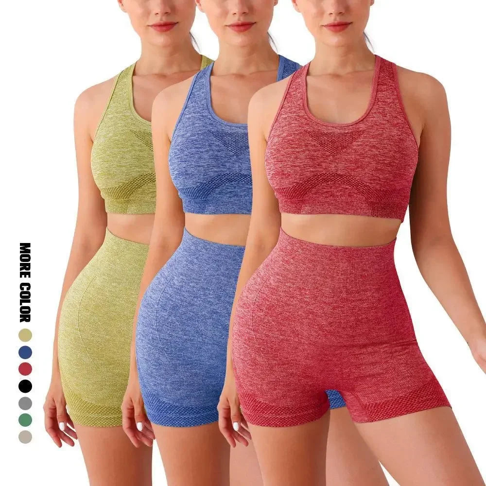 Yoga Set For Women Seamless Sports Bra Shorts Leggings Fitness