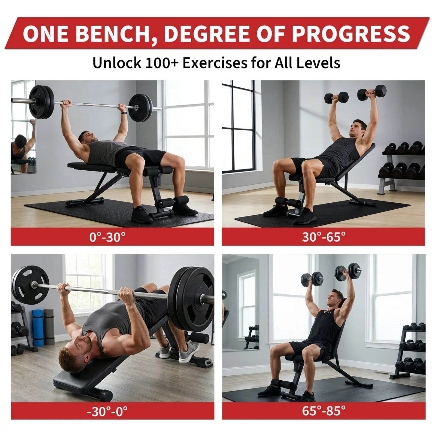 HiMISS Adjustable Weight Bench With Incline Decline And Preacher Curl