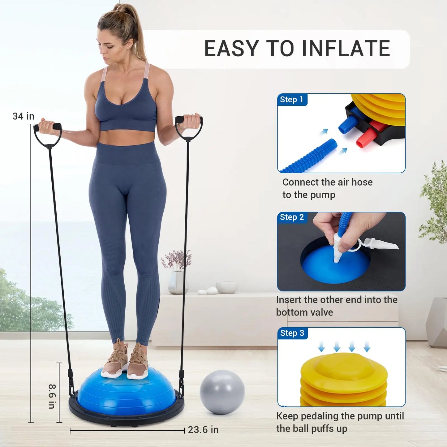 Inflatable Half Yoga Balance Ball With Nonslip Base 1600 Lbs Capacity