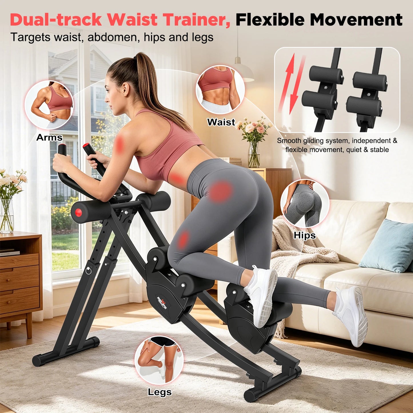 Relife Sports Dual Split-Track Ab Machine Core Trainer Home Fitness