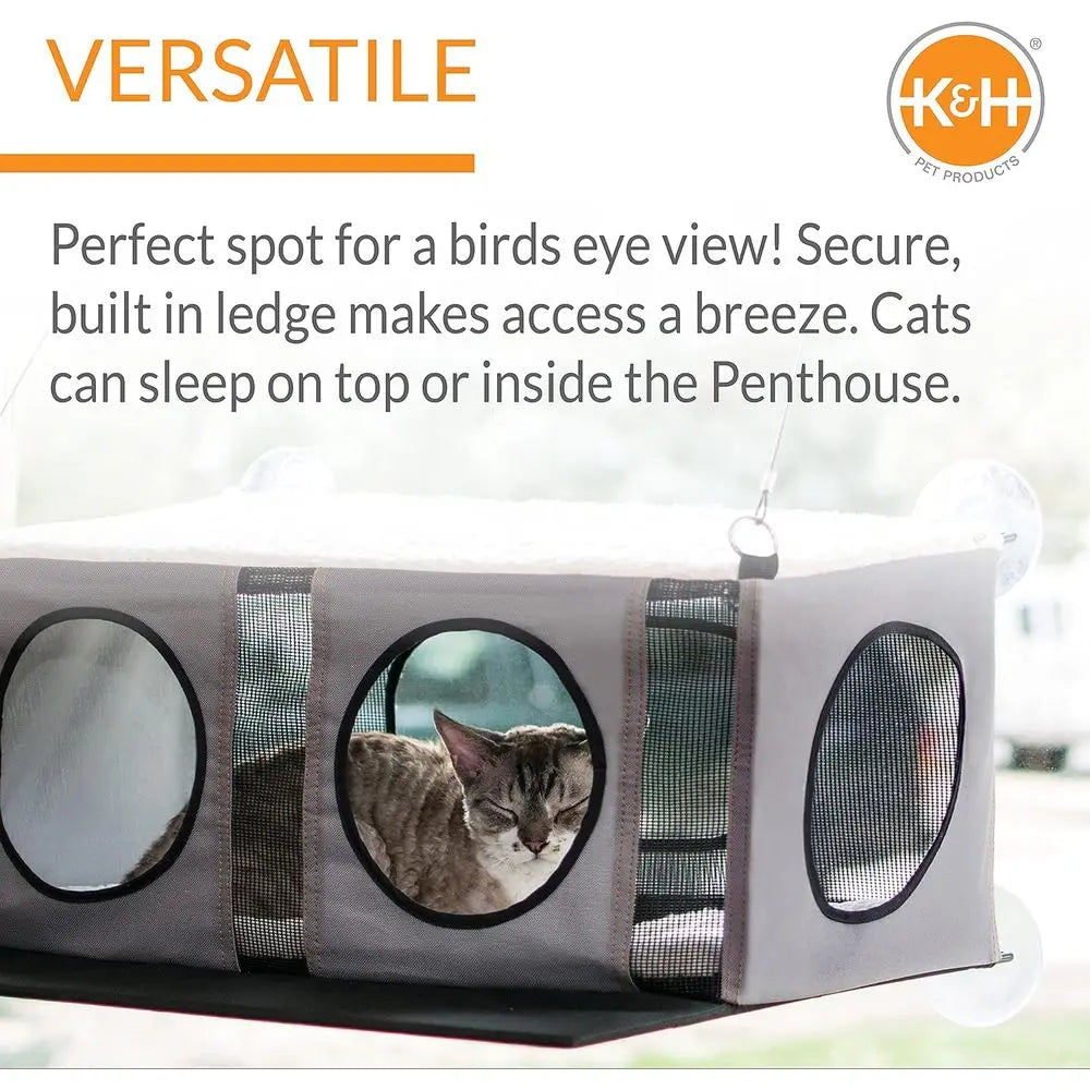 EZ Mount Cat Window Perch Penthouse 2-level Tree, Sturdy Window Perch or Large Cats, Steel e, Sturdy Suction Cups, Enclosed Priv