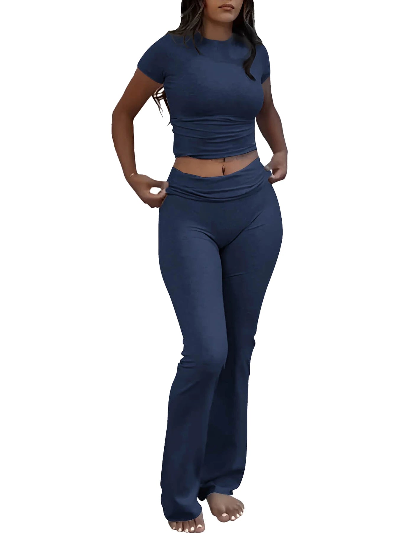 Women's Two Piece Yoga Set With Short Sleeve Top Activewear