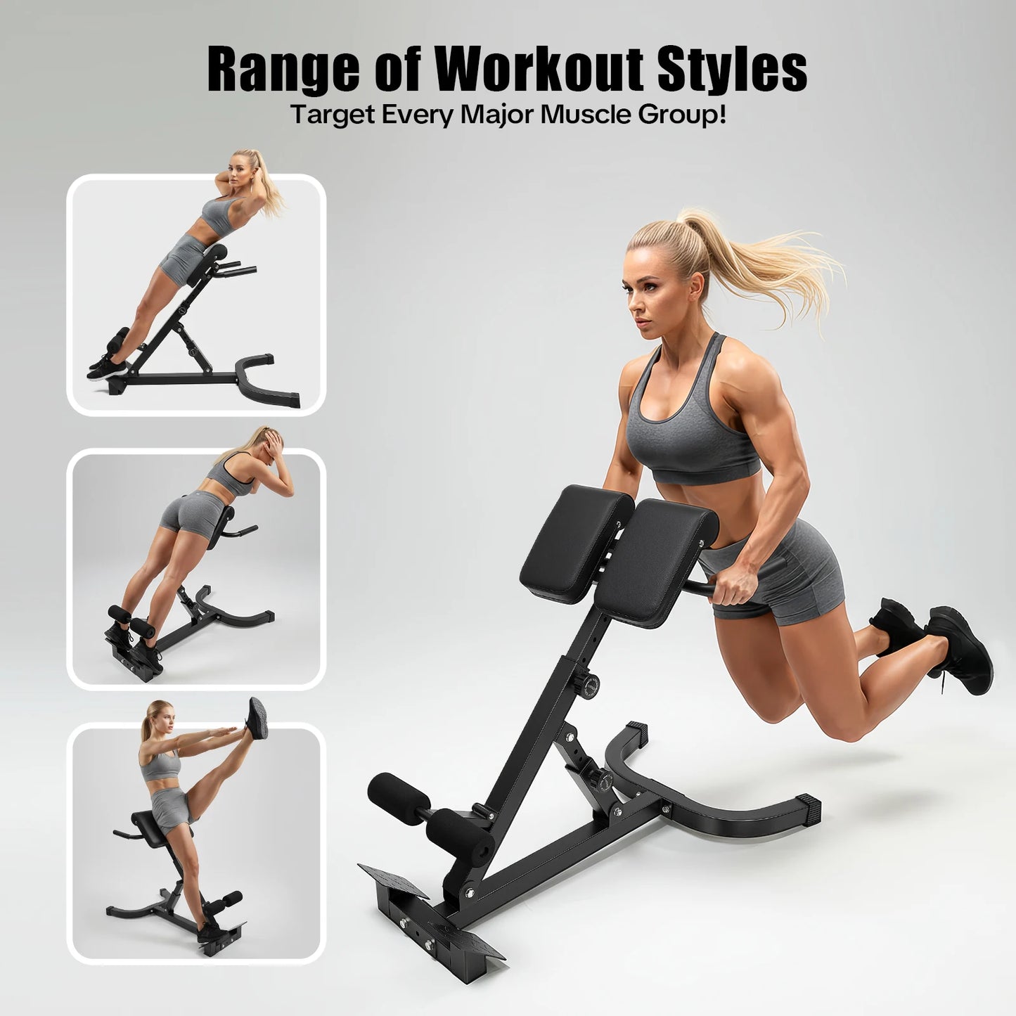 Back Extension Roman Chair With Foldable Steel Frame And 5 Incline Angles