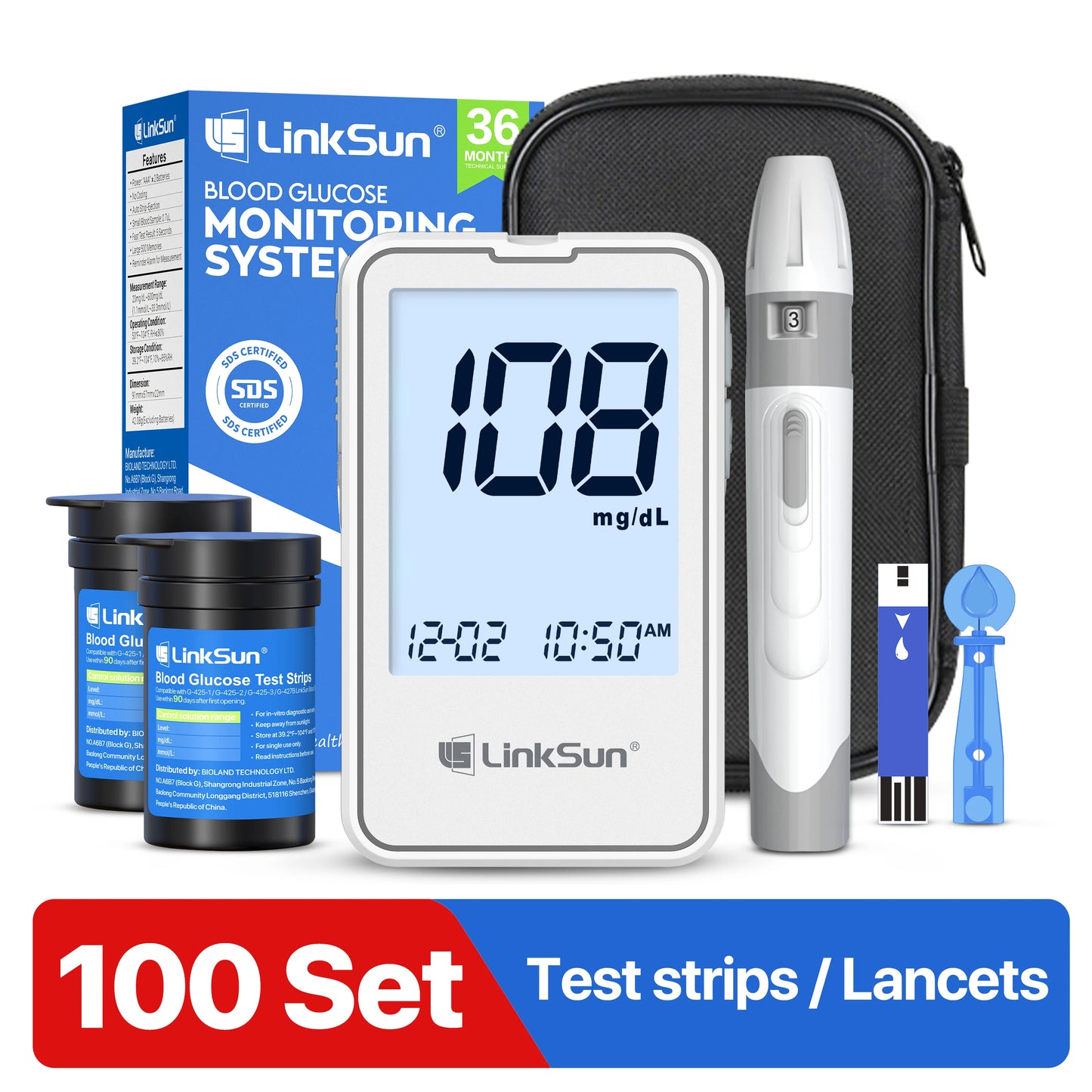 Linksun Blood Glucose Meter Glucometer Kit for Diabetes Testing