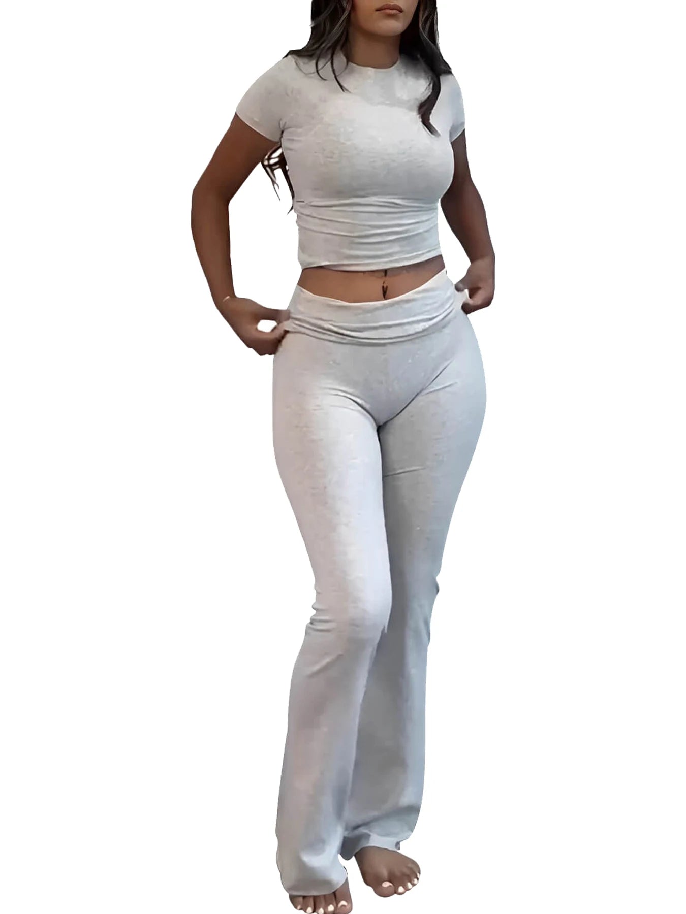 Women's Two Piece Yoga Set With Short Sleeve Top Activewear