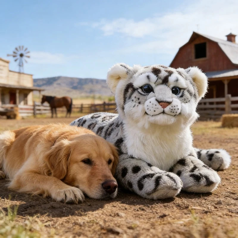 Realistic Snow Leopard Plush Toy for Dogs Wildlife Stuffed Animal