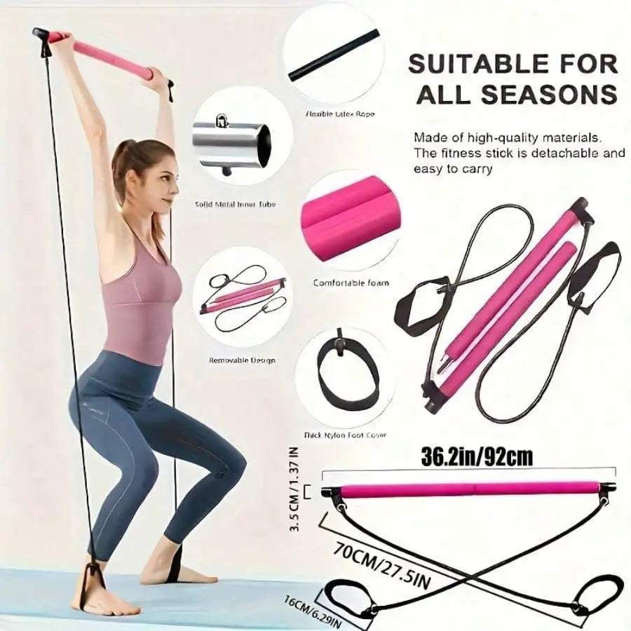 Stainless Steel Pilates Bar Accessories Set With Resistance Bands