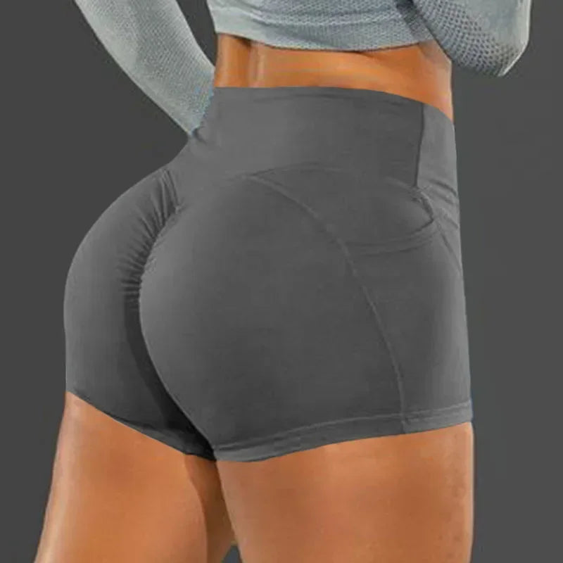 Women's High Waist Gym Shorts With Pocket Scrunch Training